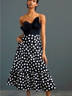 NWT Hutch Polka Dot Bow-Tie Maxi Dress - Black & White